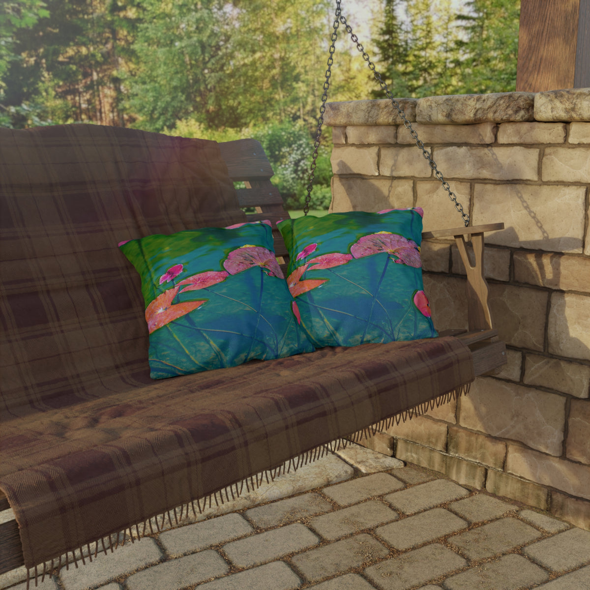 Outdoor Pillow "Water Lily Leaves (Pink and Green)" Choice of 4 sizes