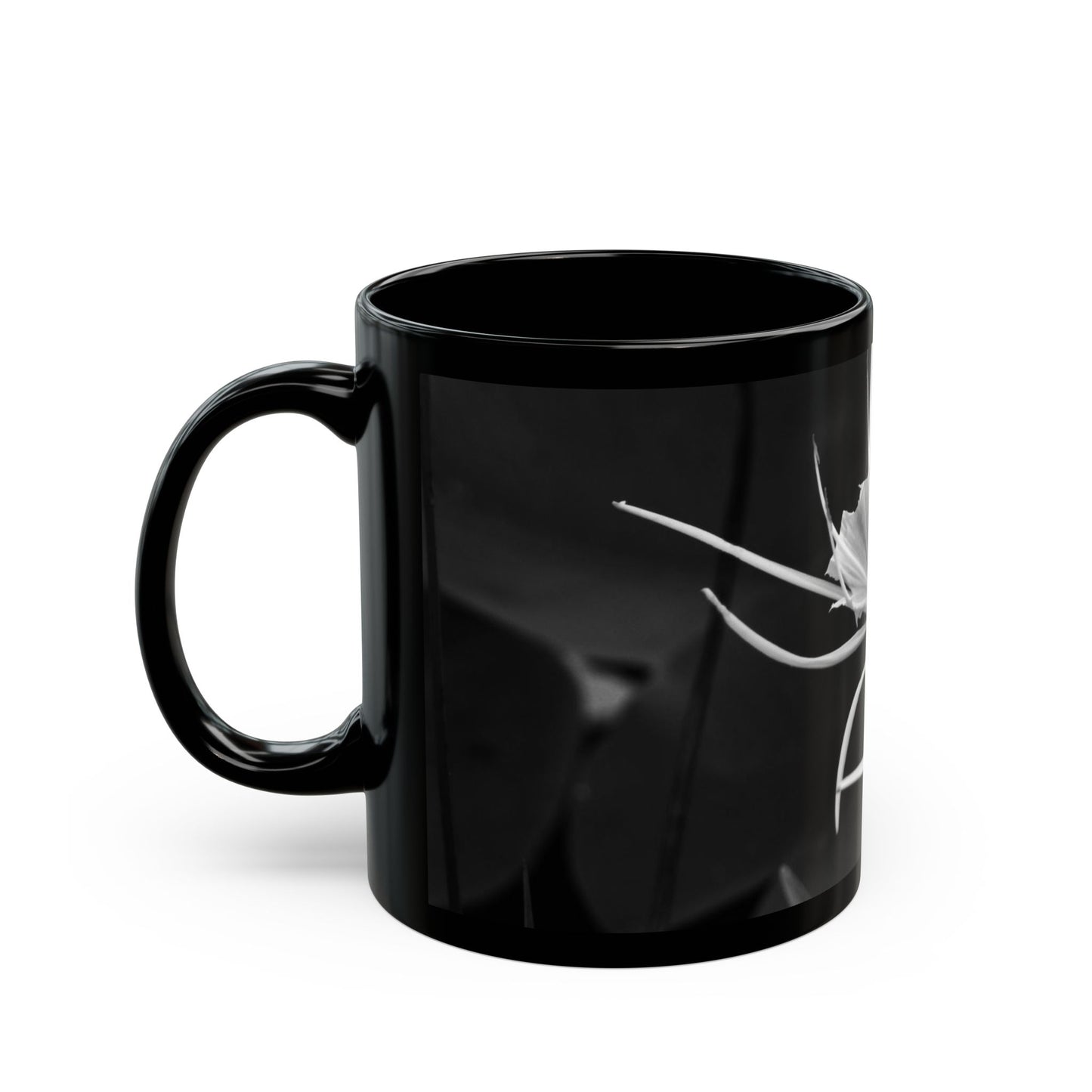 Black Floral Photo Mug — Monochrome Alligator Lily Coffee Cup (11oz/15oz)