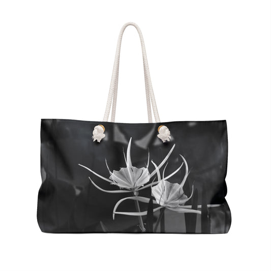 Weekender Bag, Black and White Alligator Lily by Kim A Bailey