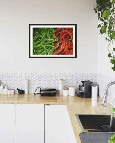 Spicy Vibes: Green and Red Chili Peppers, Abstract Wall Art image 1