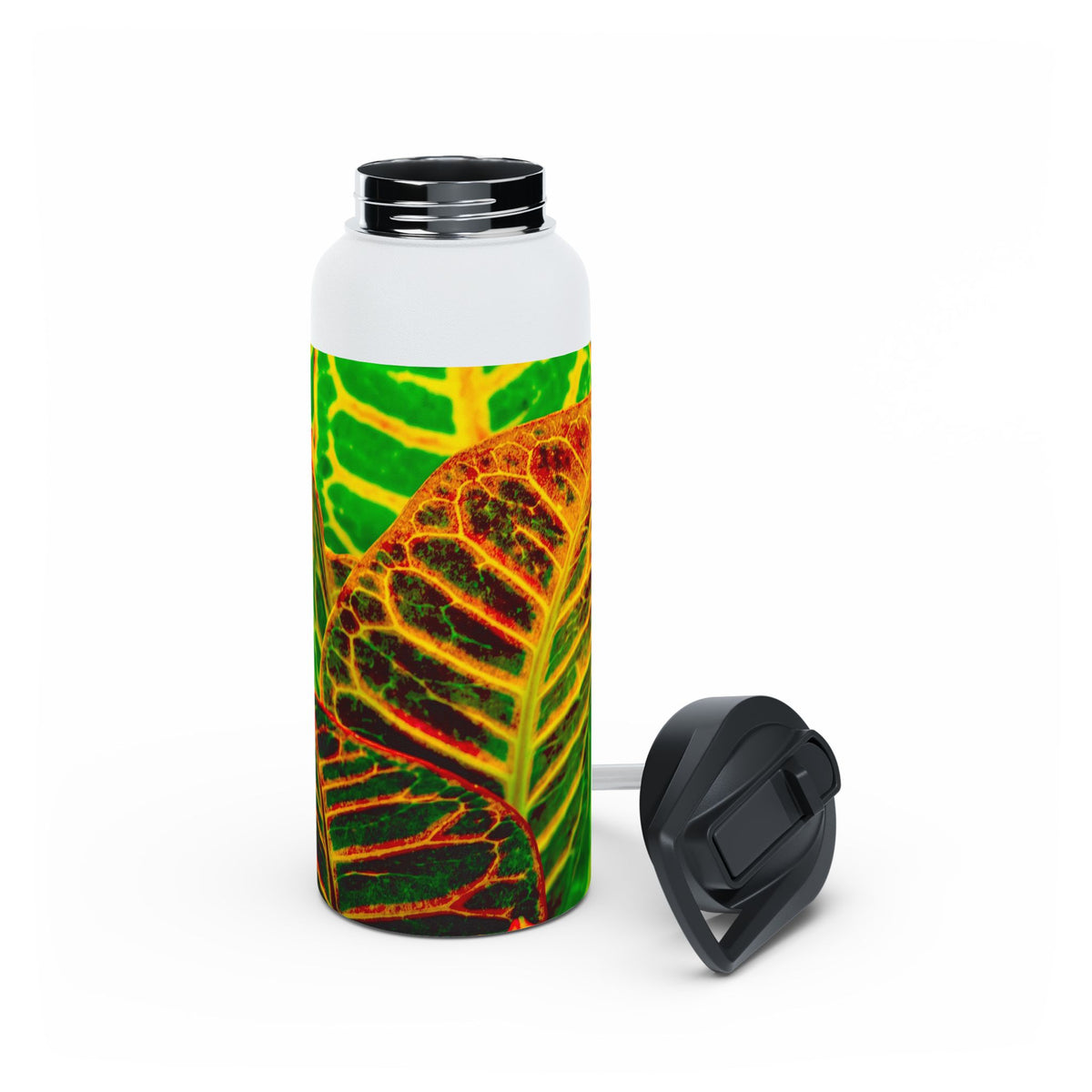Stainless Steel Water Bottle, 3 Sizes Available "Green Croton Leaf"