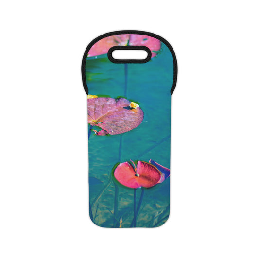 Wine Tote Bag, "Water Lily (Pink and Green)" Photograph by Kim A. Bailey