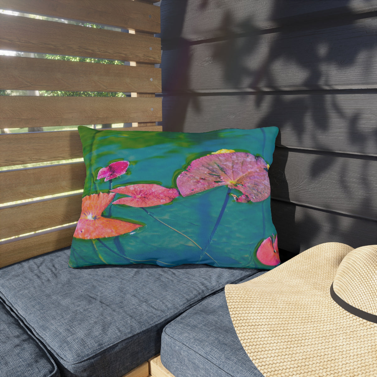 Outdoor Pillow "Water Lily Leaves (Pink and Green)" Choice of 4 sizes