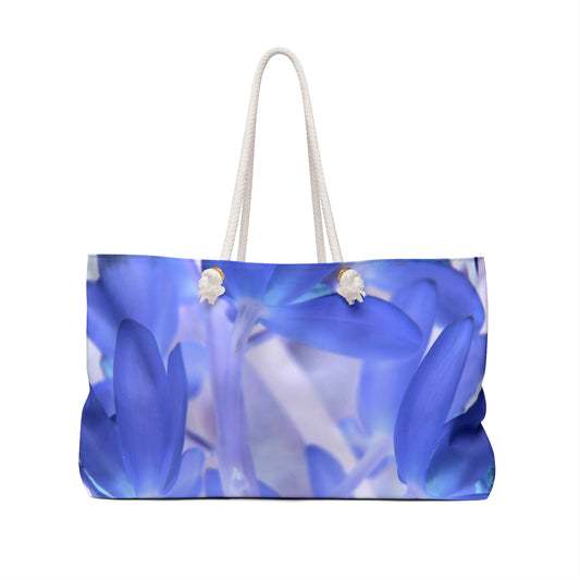 Rope Handle Weekender Tote Bag with Blue and White Orchid Print