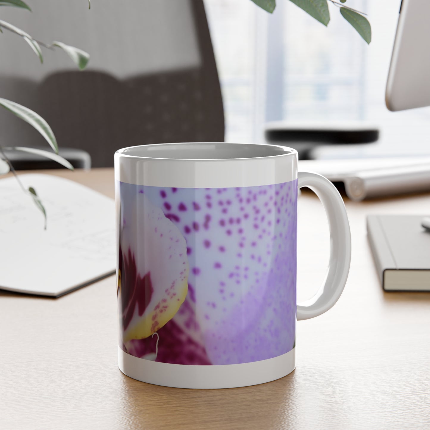 White Ceramic Mug, 11 oz "Phalaenopsis Orchid" by Kim A. Bailey