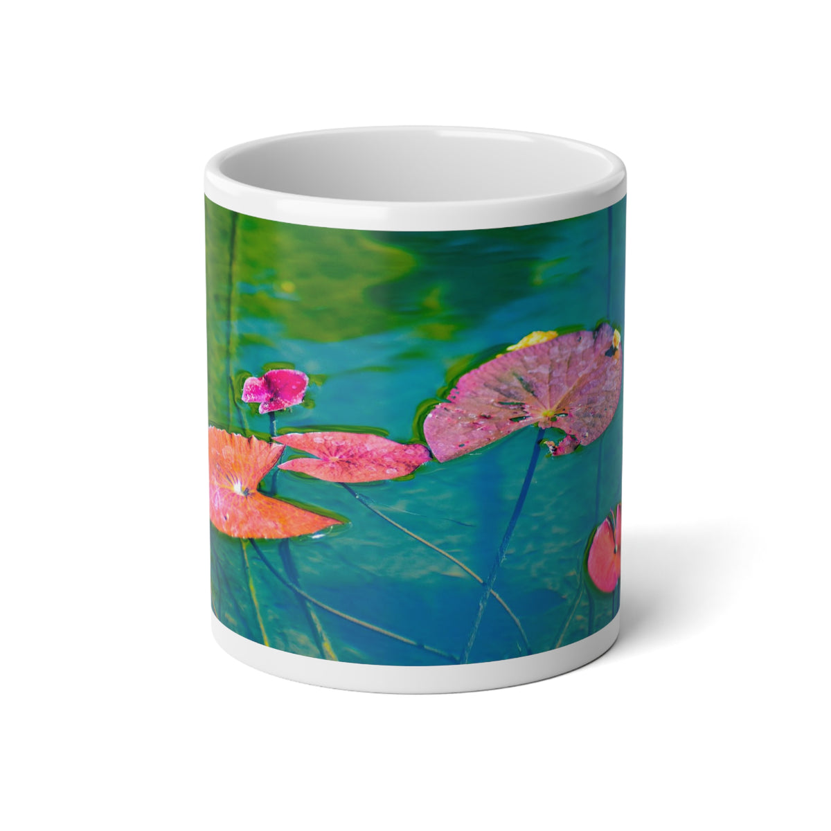 Jumbo Mug, 20 oz "Water Lily Leaves (Pink and Green)" by Kim A. Bailey