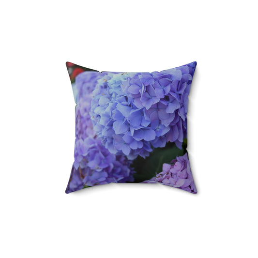 Indoor Pillow: Blue Hydrangeas Faux Suede Square Pillow