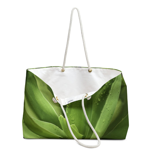 Weekender Bag - Abstract Green Lily Plant with 'Green Leaves' Photograph by Kim A Bailey