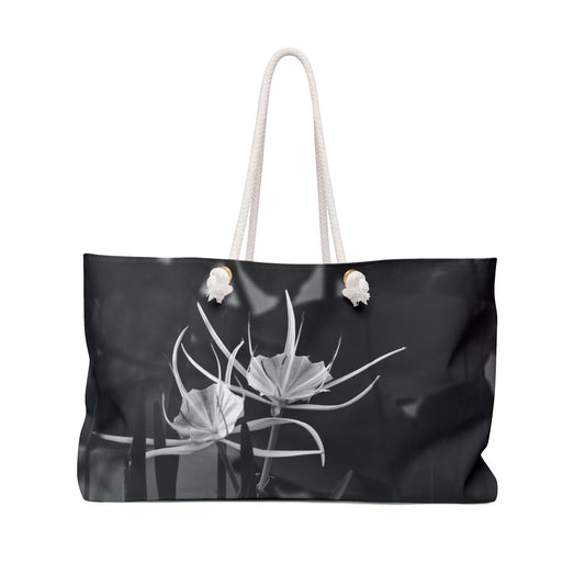 Weekender Bag, Black and White Alligator Lily by Kim A Bailey