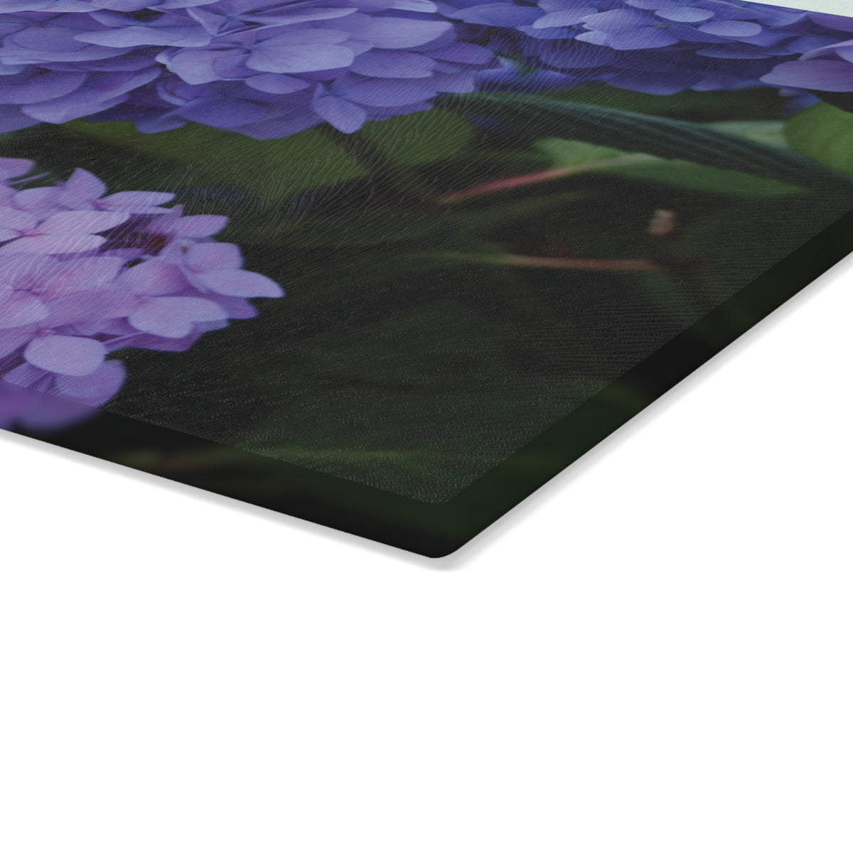 Purple Hydrangea Glass Cutting Board - Floral Kitchen Decor