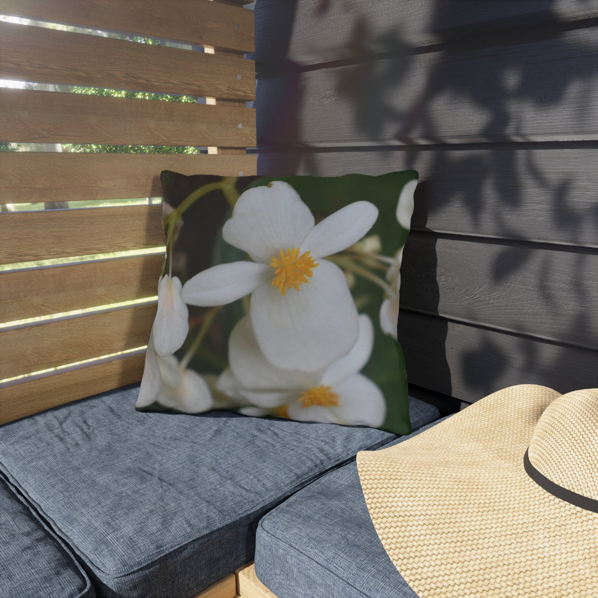 Outdoor Pillow "White Begonias" Choice of 4 sizes