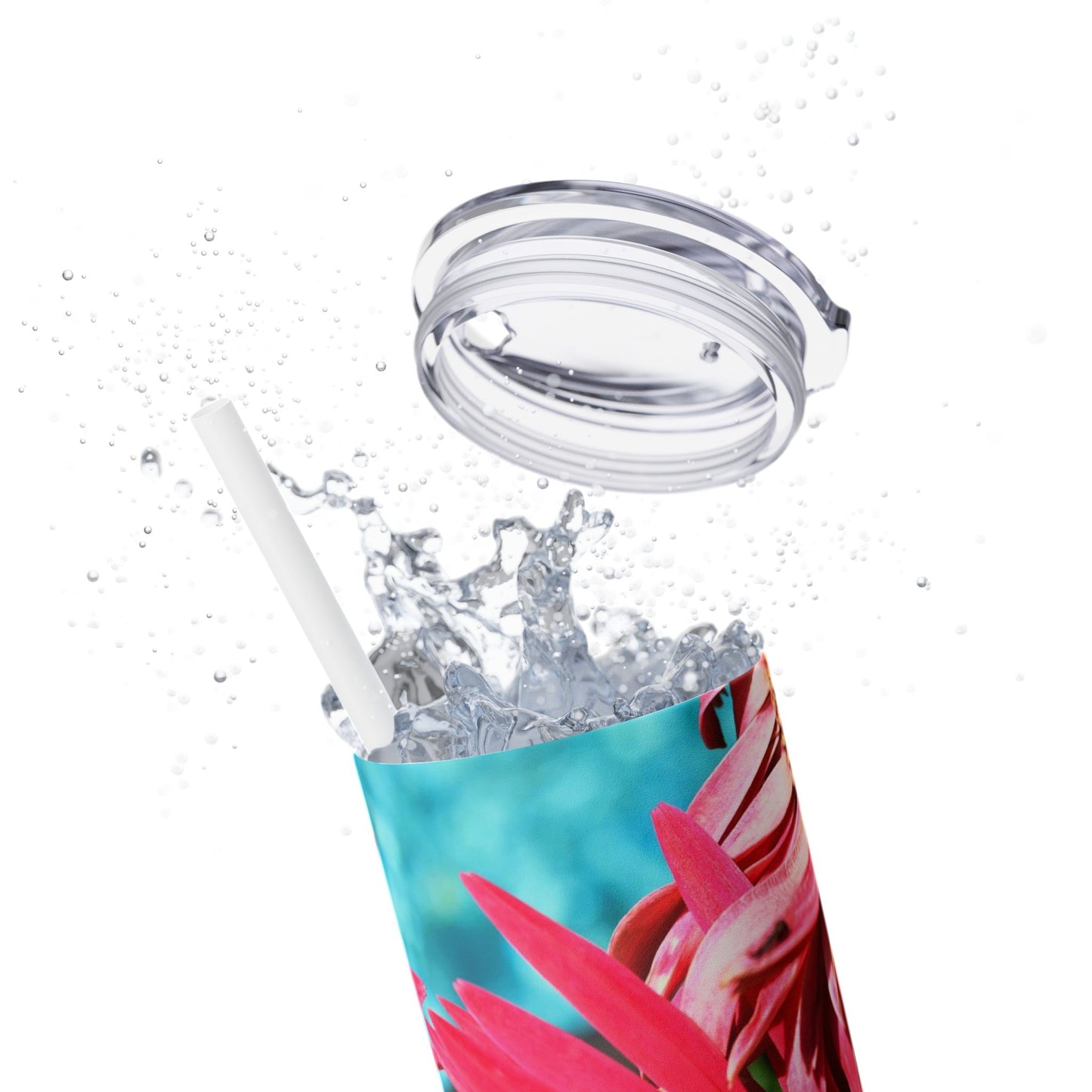 Skinny Tumbler with Straw, 20 oz. "Pink Daisies" by Kim A. Bailey