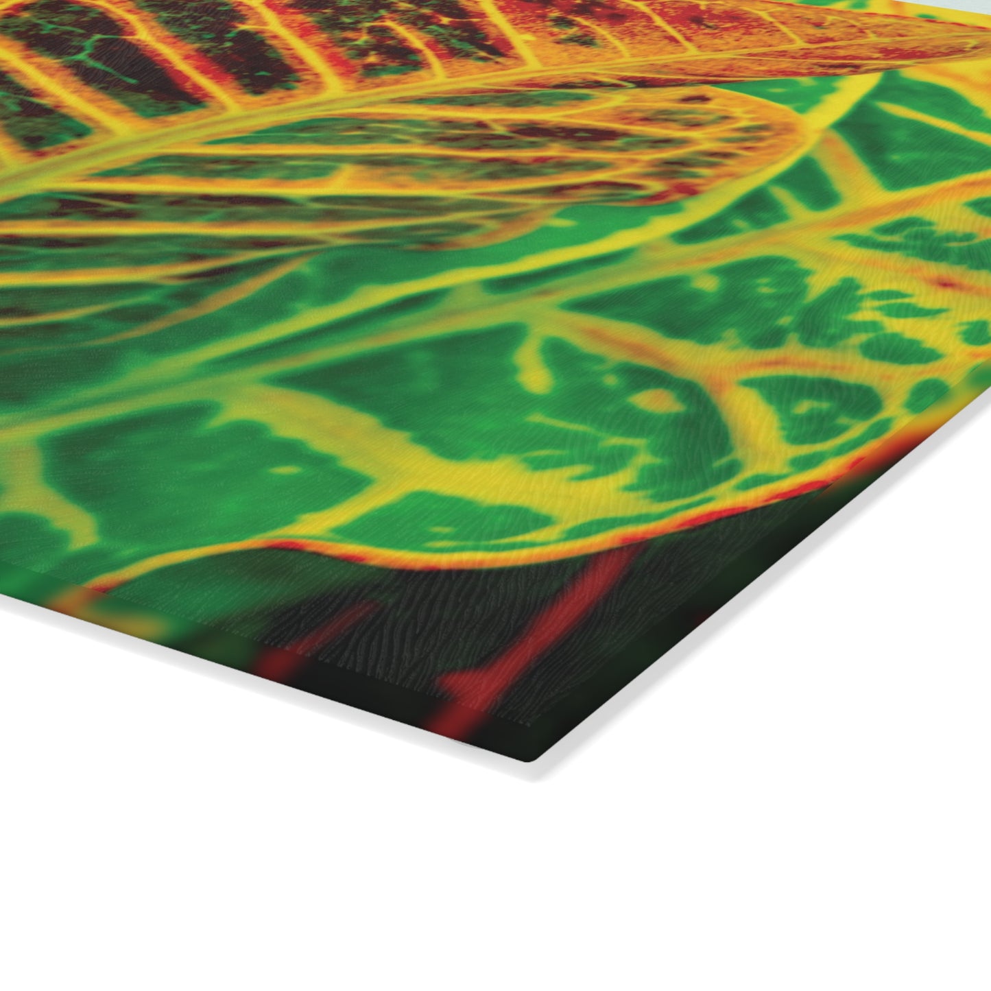 Tropical Croton Leaves Glass Cutting Board - Botanical Kitchen Décor