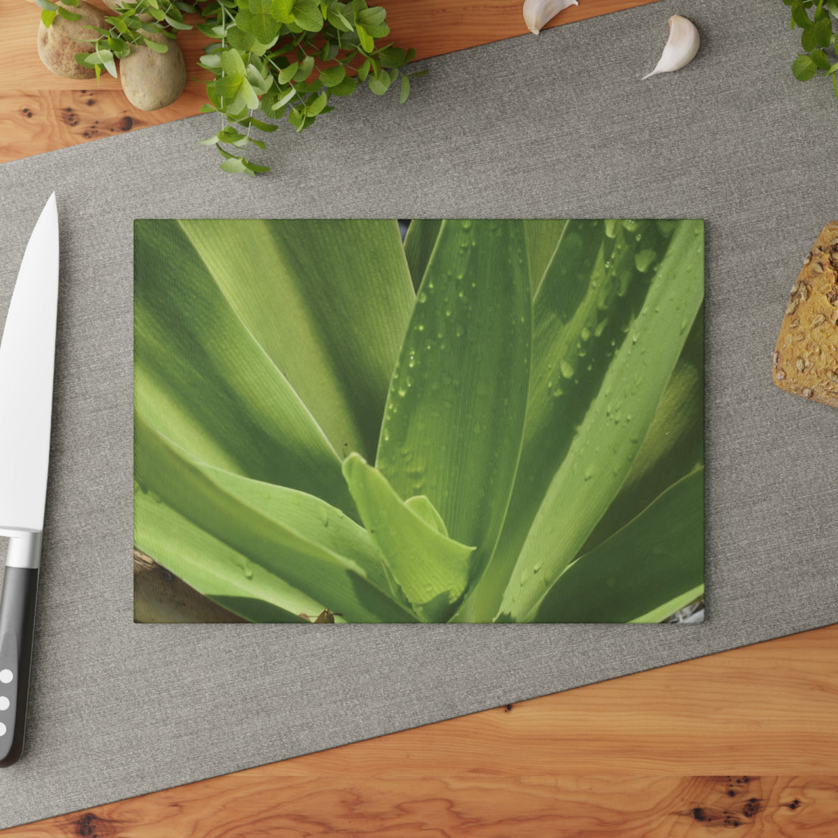 Green Leaf Pattern Glass Cutting Board - Green Kitchen Decor