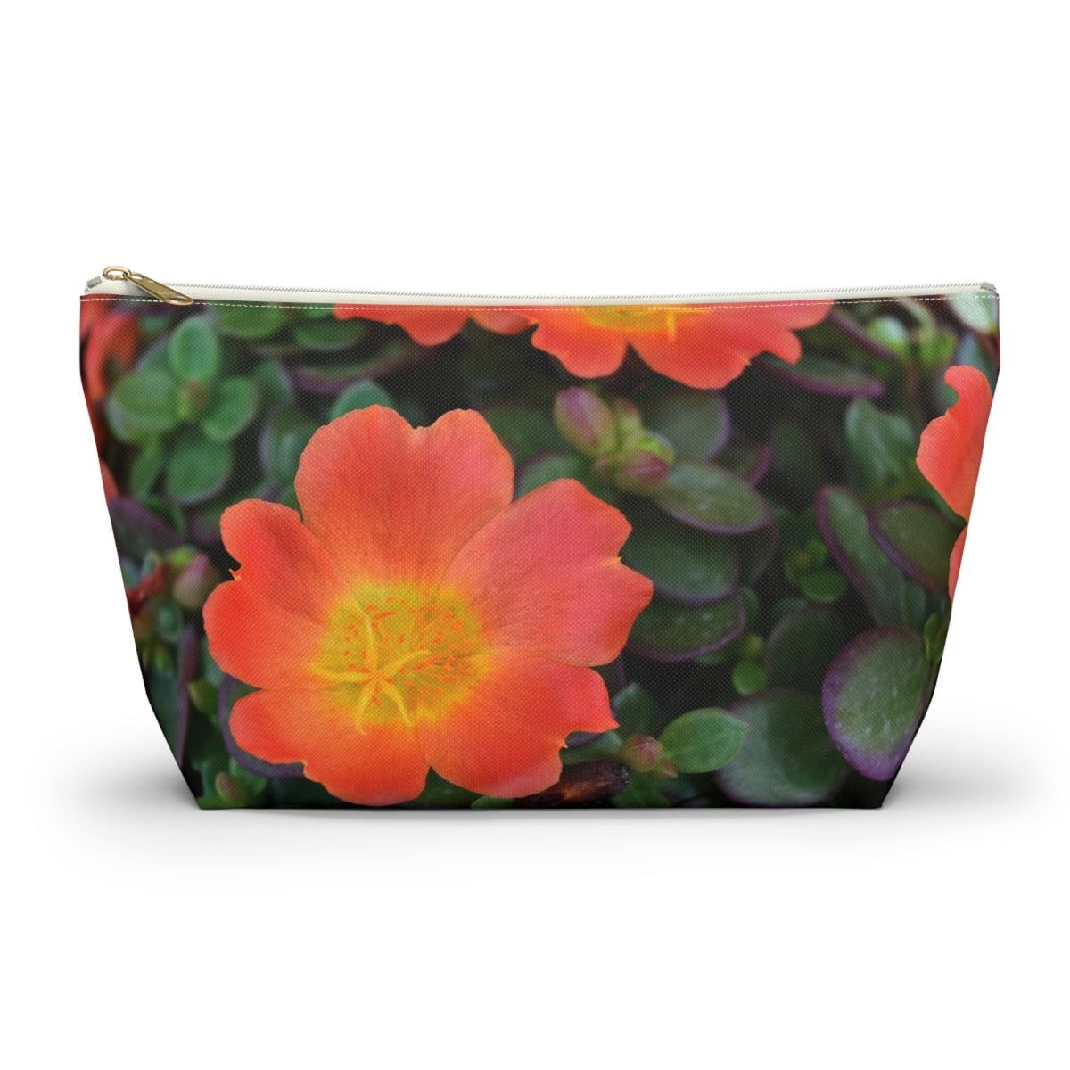 Orange Flower Accessory Pouch - Botanical Cosmetic Bag, Travel Organizer, Gift for Her, Nature-Inspired Storage, Makeup Case