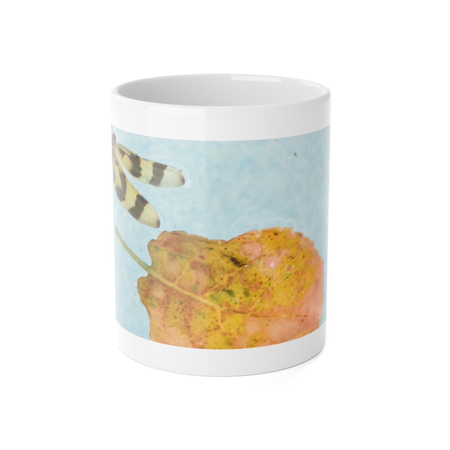 Ceramic Mug, 11oz "Dragonfly and Leaf" Nature Photograph by Kim A. Bailey