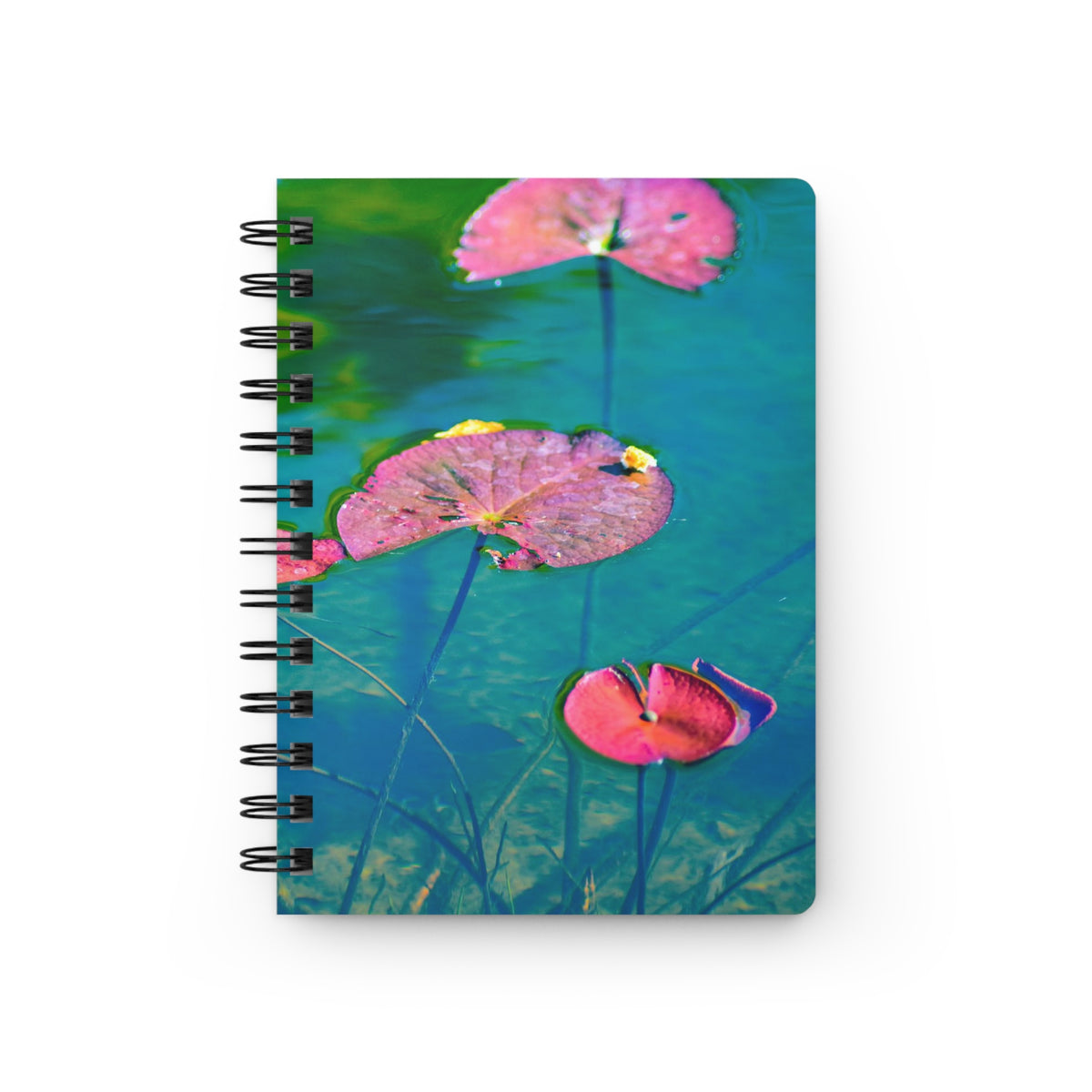 Spiral Notebook "Water Lilies (Pink and Green)" Photograph by Kim A. Bailey