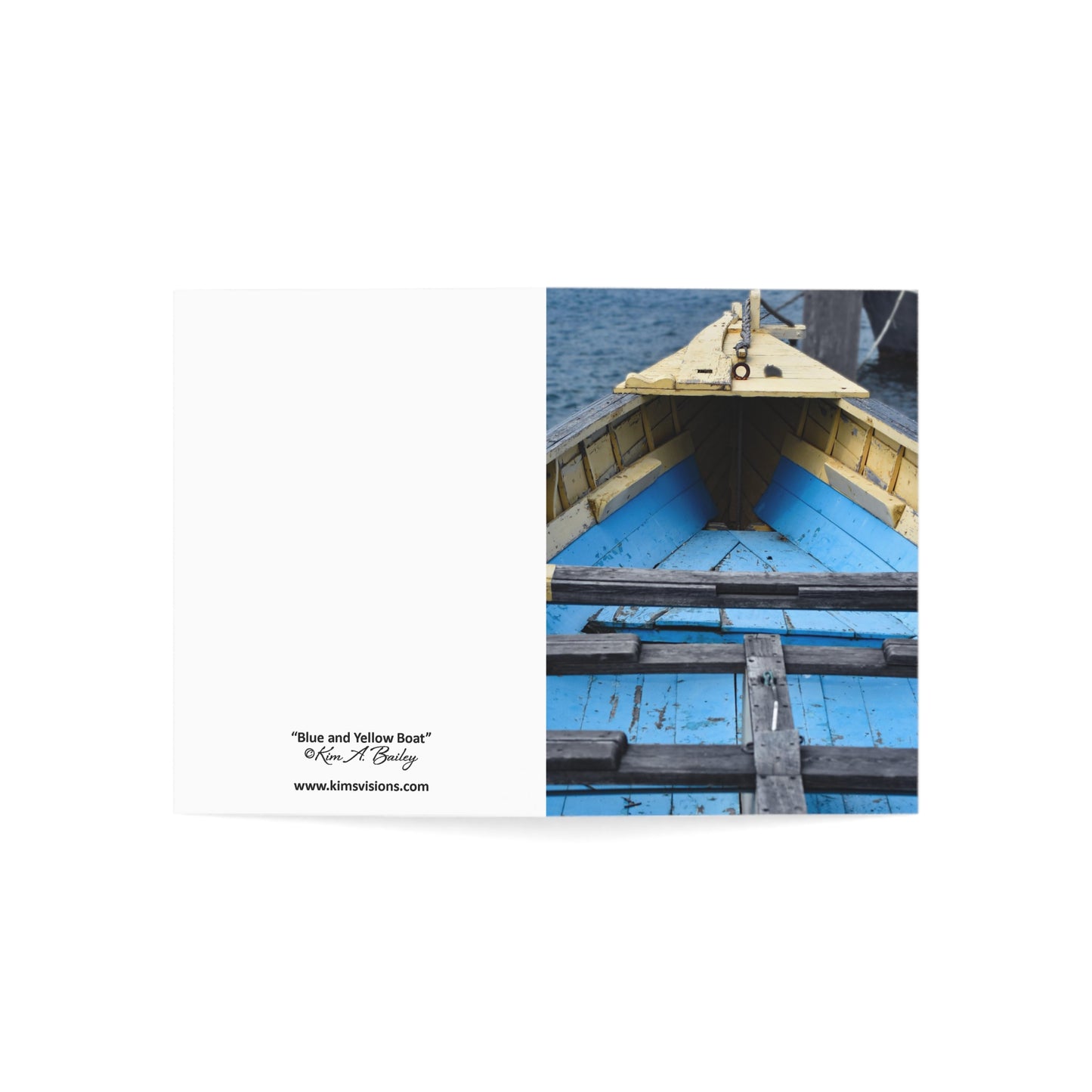 Photograph Note Cards (1, 10, 30, or 50 pcs.), "Blue and Yellow Boat" by Kim A. Bailey