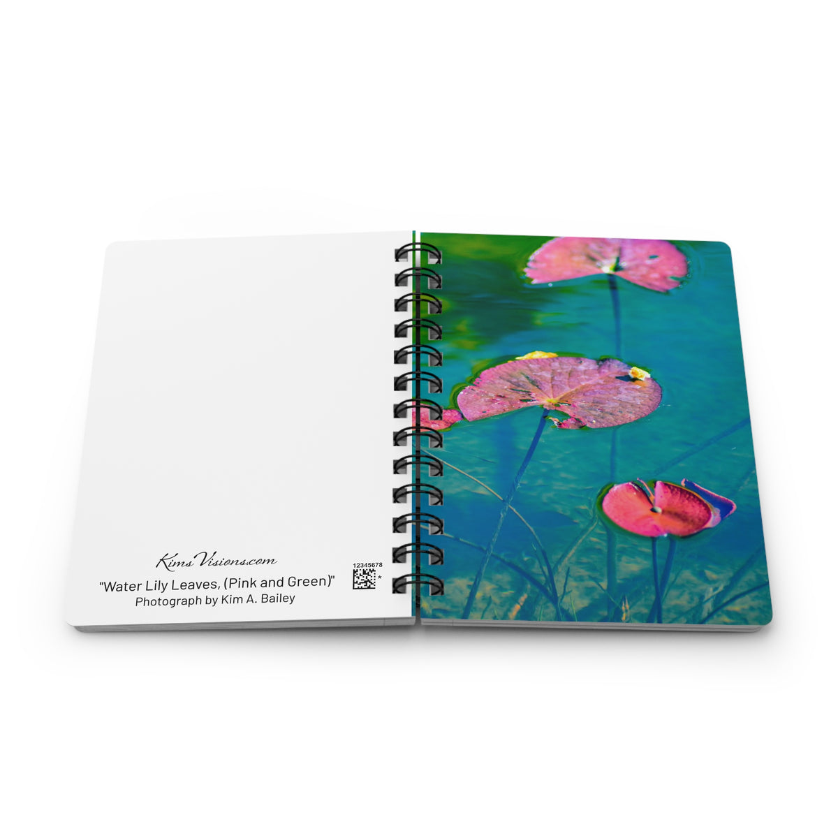 Spiral Notebook "Water Lilies (Pink and Green)" Photograph by Kim A. Bailey