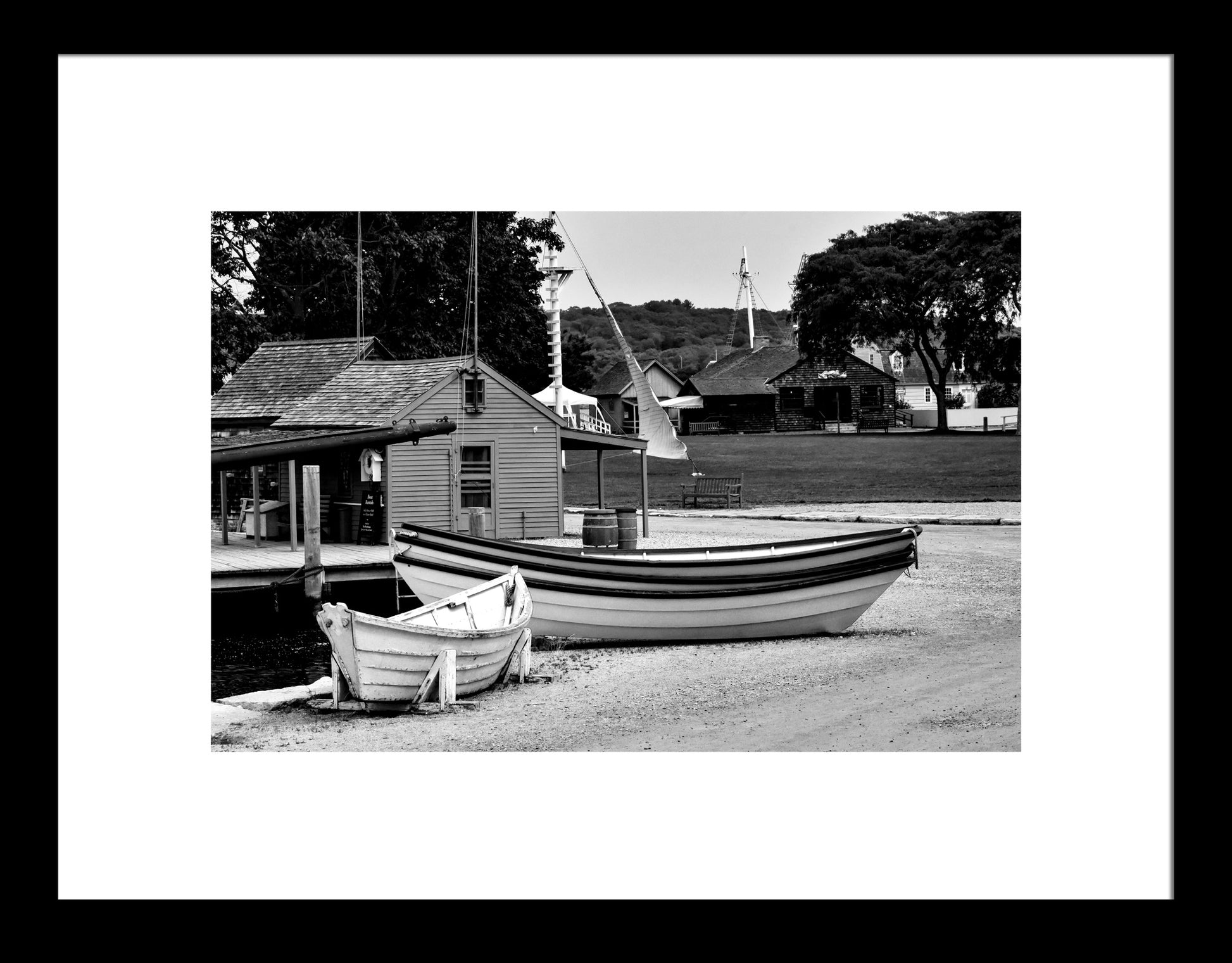 Black and White Wooden Boats at Mystic Original Photograph by Kim A. Bailey
