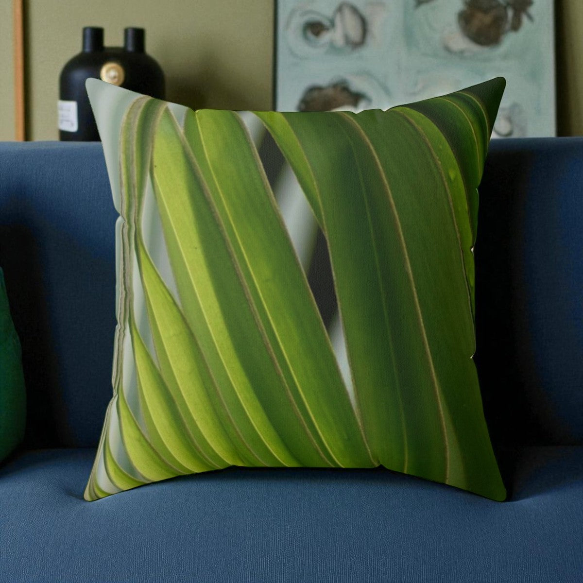 Green Palm Faux Suede Square Pillow