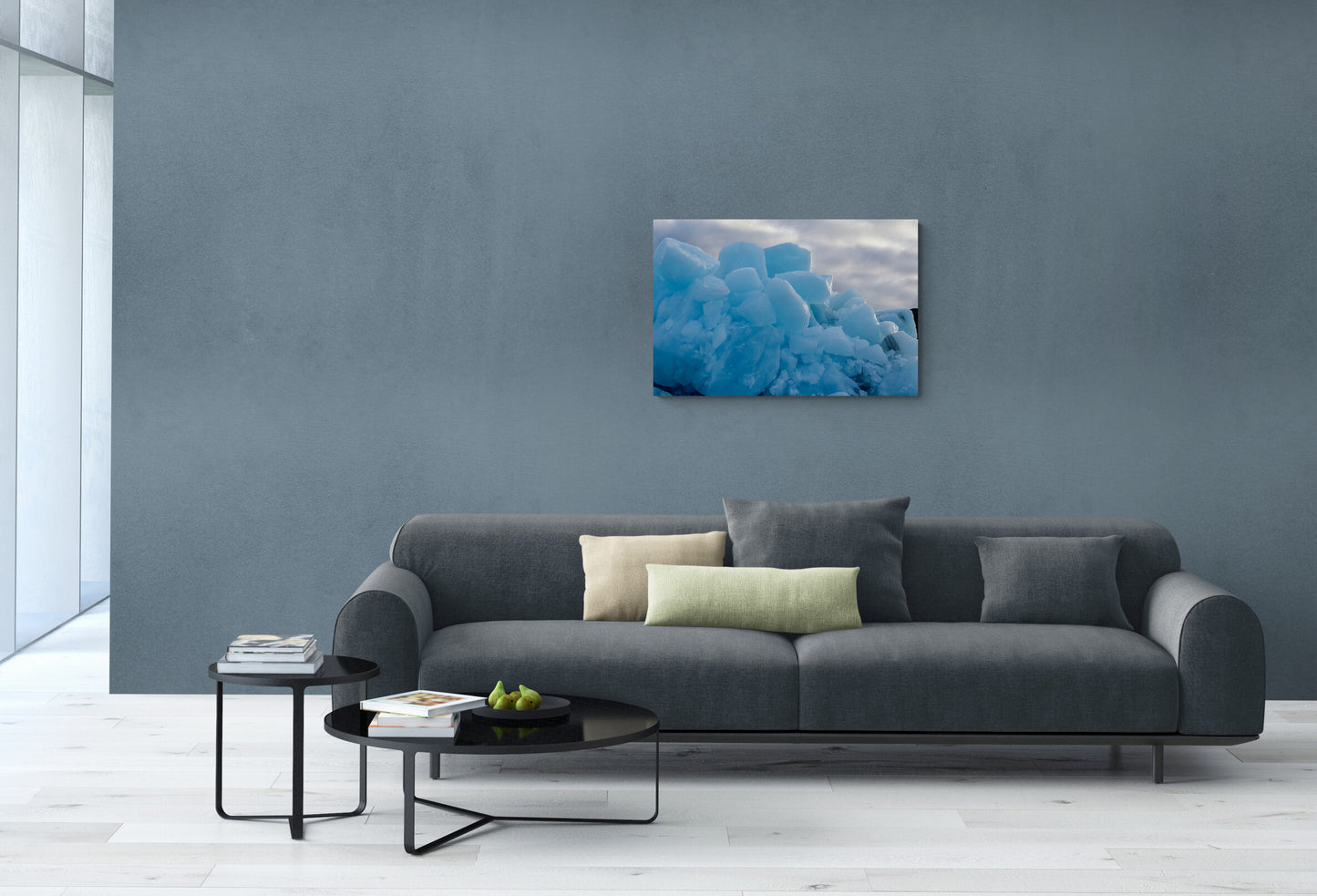 Blue Ice Original Photograph by Kim A. Bailey Hanging in a Modern Living Roome 3