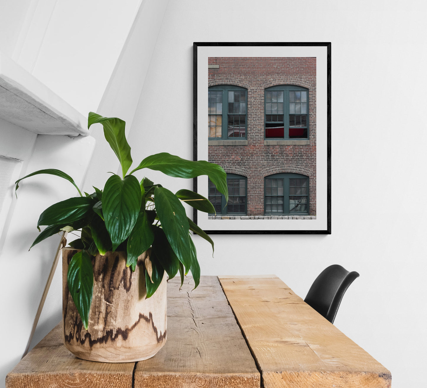 Boat Windows Vertical Original Photograph by Kim A. Bailey hanging on the Wall over a wooden desk