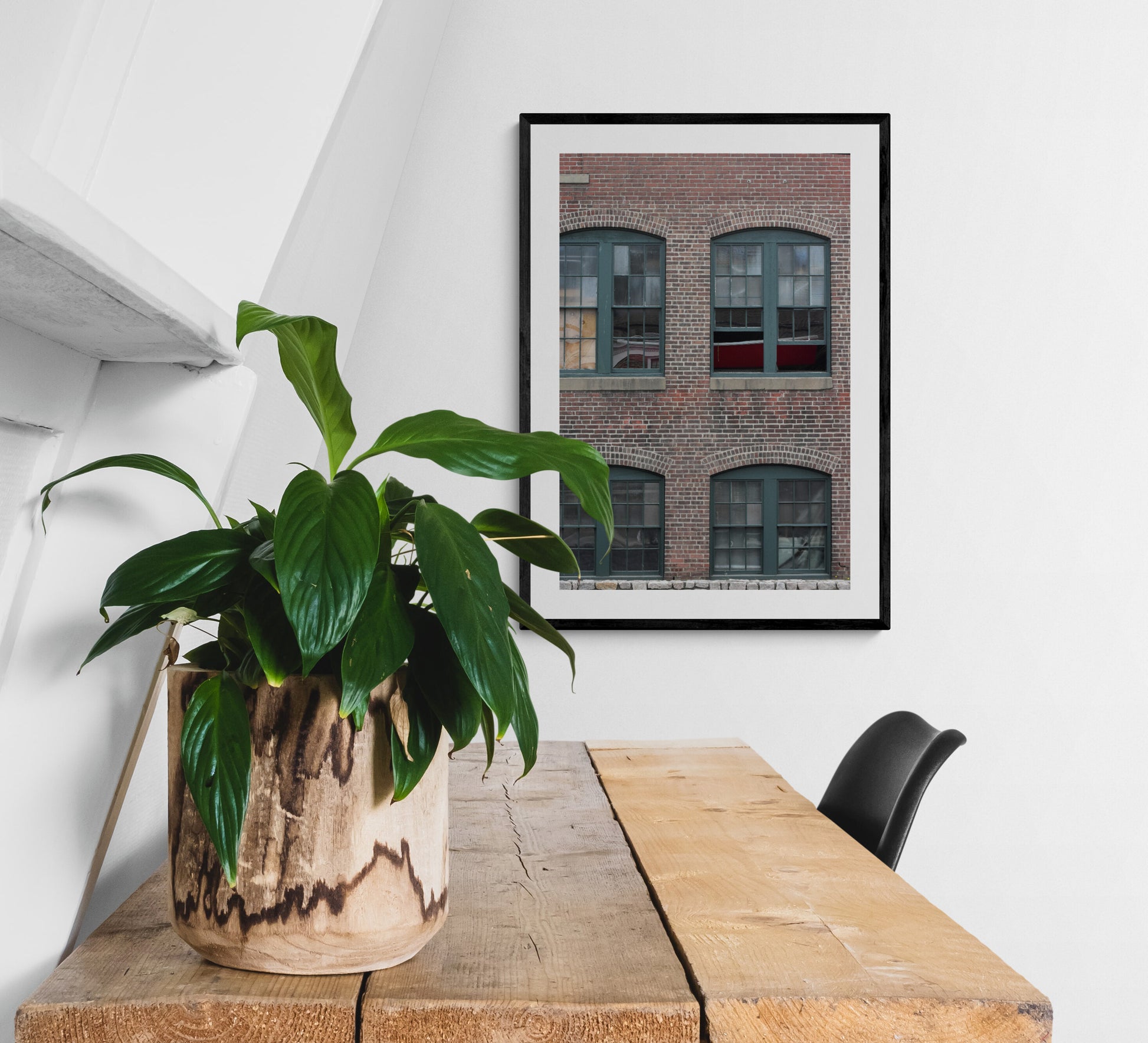 Boat Windows Vertical Original Photograph by Kim A. Bailey hanging on the Wall over a wooden desk
