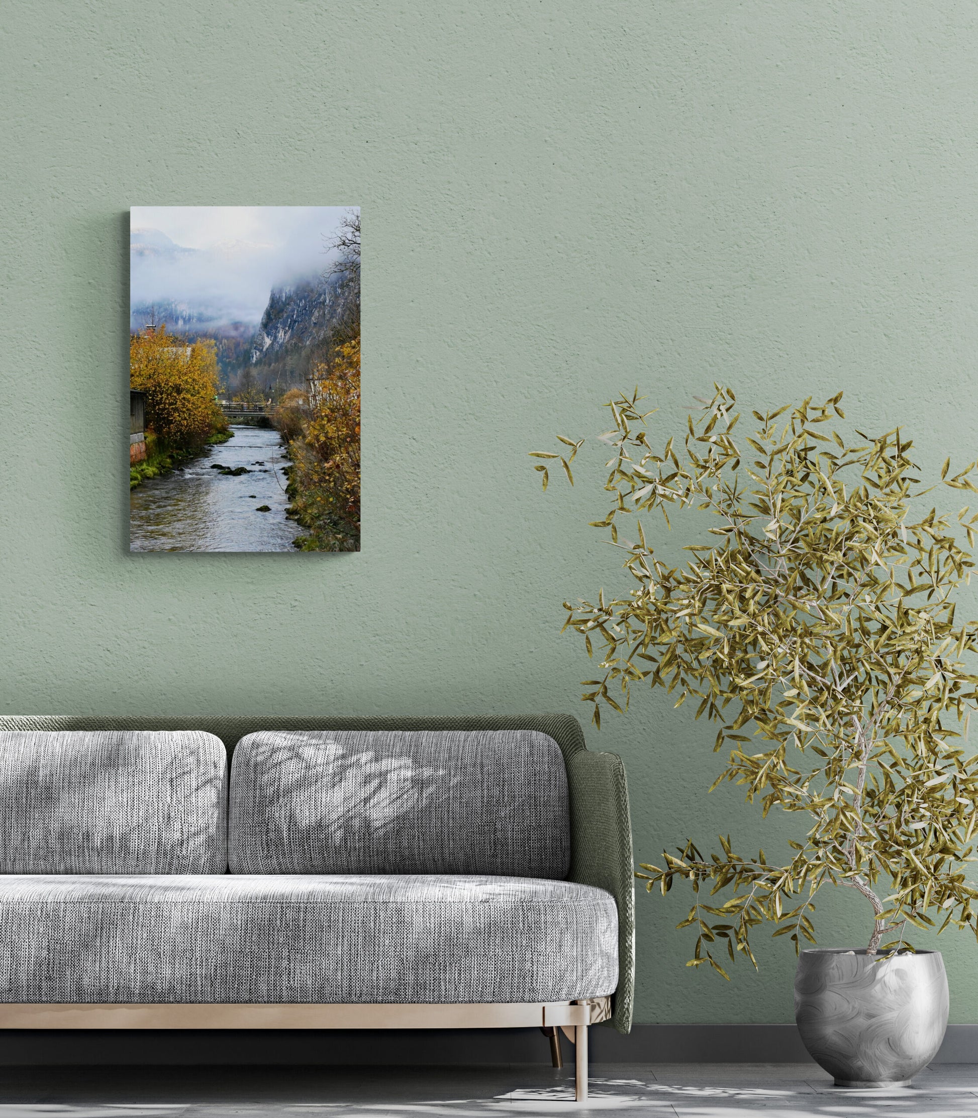 BriBridge Over River in Hallstatt Original Photograph by Kim A. Bailey Hanging over a Couch