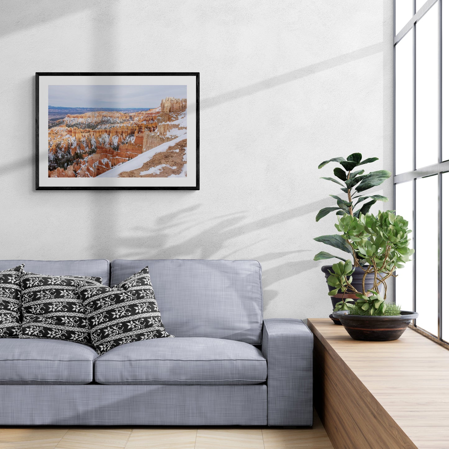 Bryce-Canyon Original photograph by Kim A. Bailey hanging over a blue  sofa