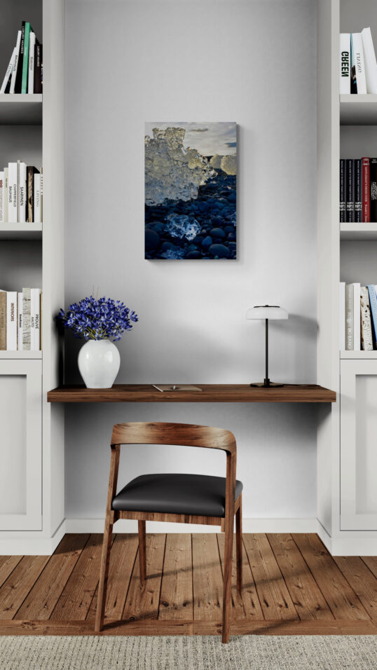 Diamond Beach Blue Ice Original Photograph by Kim A. Bailey Hanging in a home study