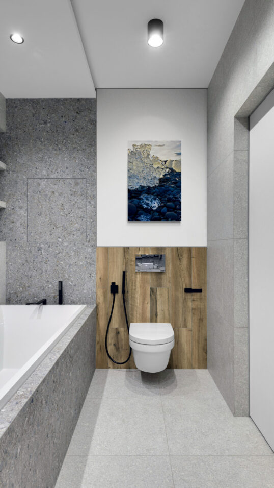 Diamond Beach Blue Ice Original Photograph by Kim A. Bailey Hanging in a modern bathroom