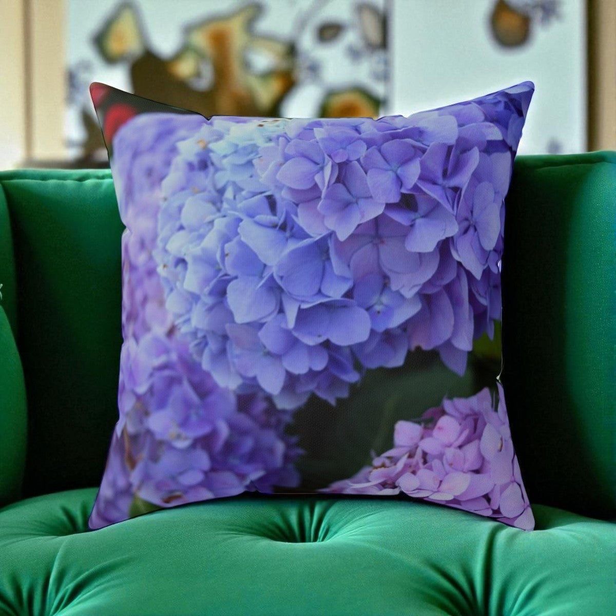 Blue Hydrangeas Faux Suede Square Throw Pillow