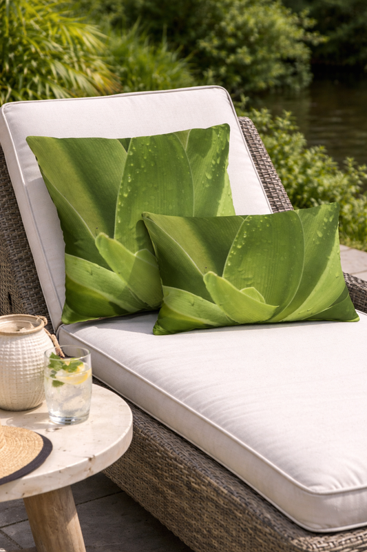 Green Botanical Outdoor Pillows – Tropical Leaf Accent Cushions