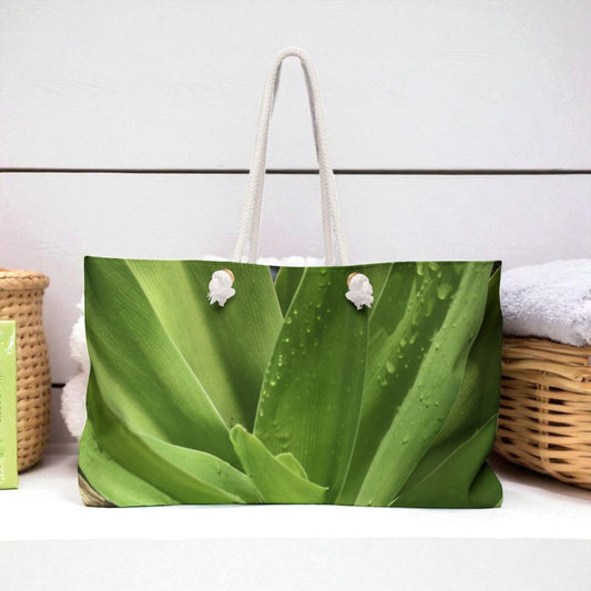 Green leaf-patterned bag with a white background