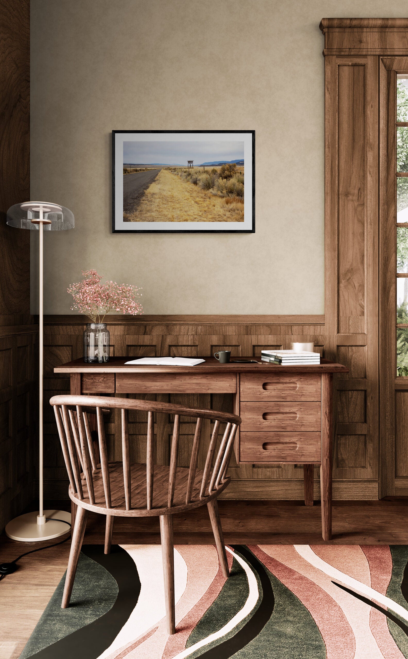 Johns Valley Road photograph hanging in a traditional study