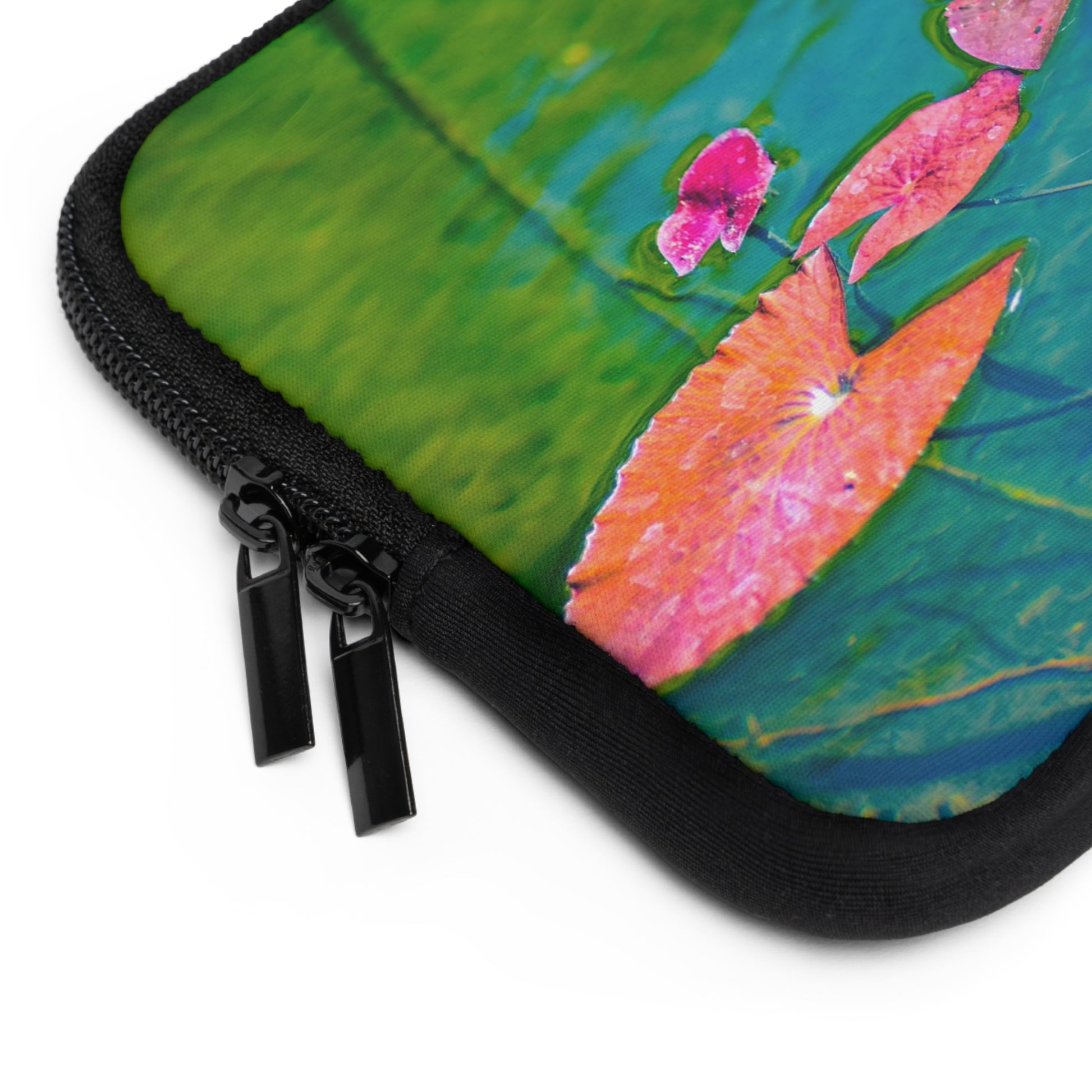 Laptop or Tablet Sleeve Featuring Kim's "Water Lily Leaves (Pink and Green)" Photograph