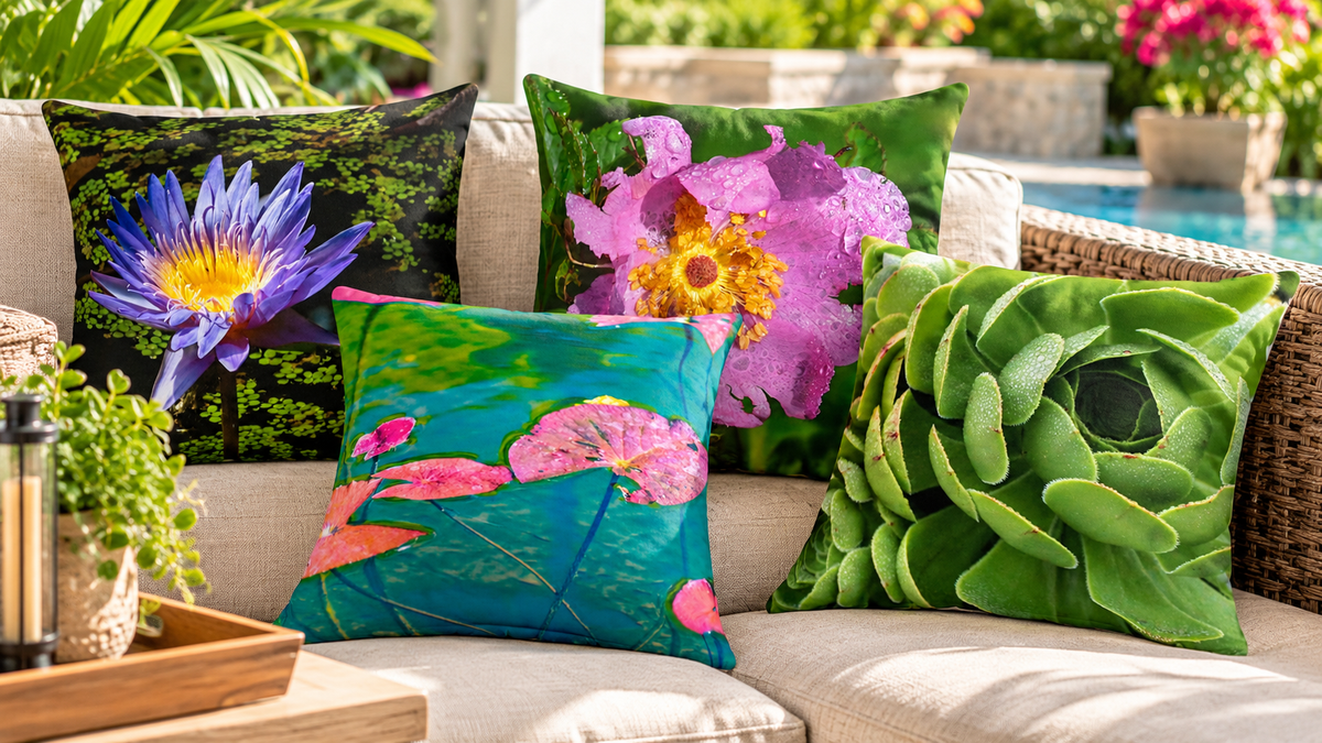 Sturdy outdoor pillows with photographs by Kim A. Bailey