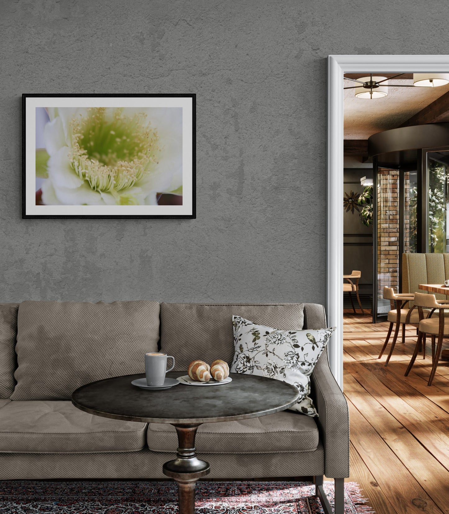 Night Bloomer on the wall of a cafe-with-sofa