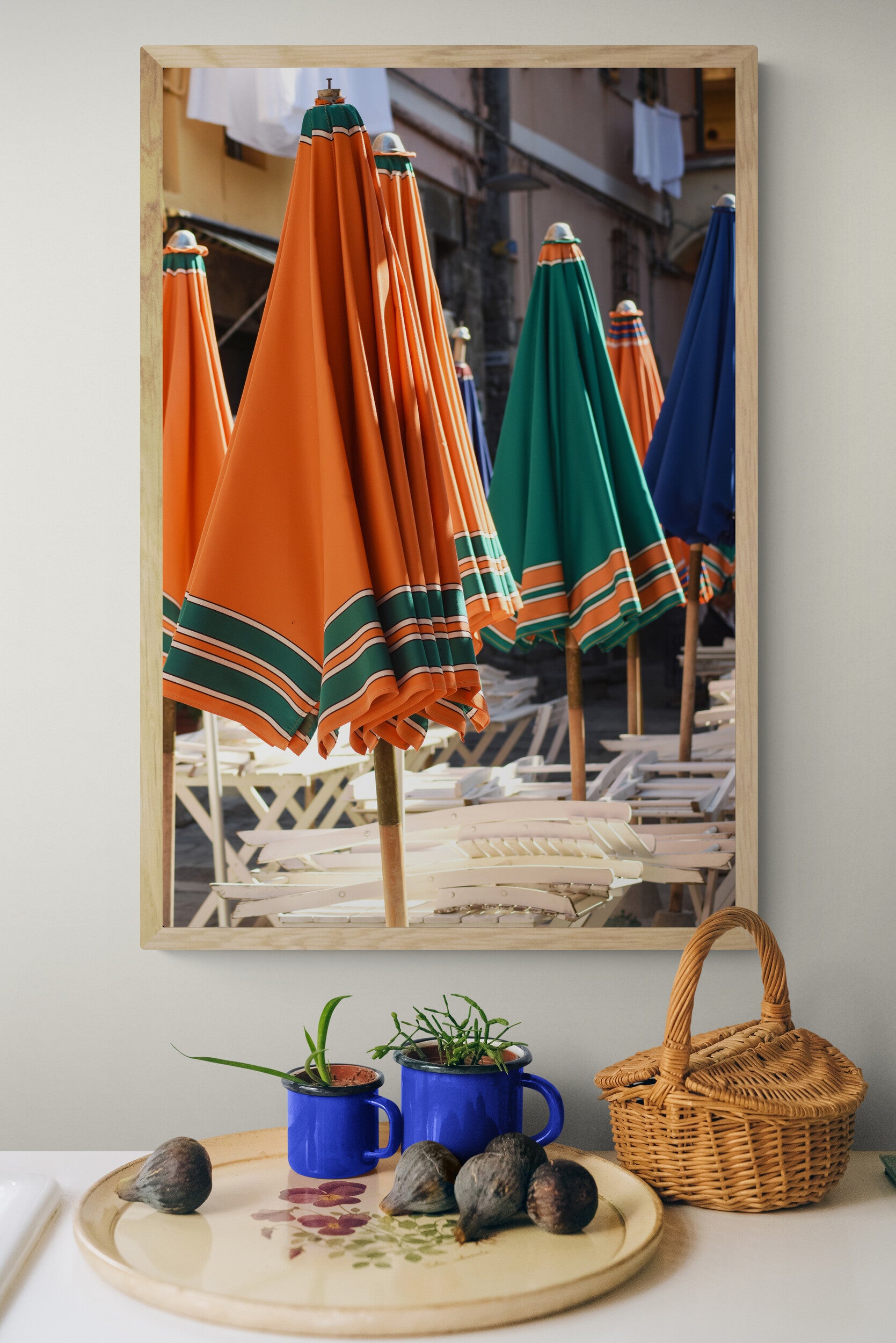 Patio Umbrellas in Cinque Terre, Italy Original Photograph by Kim A. Bailey in a Farmhouse Kitchen