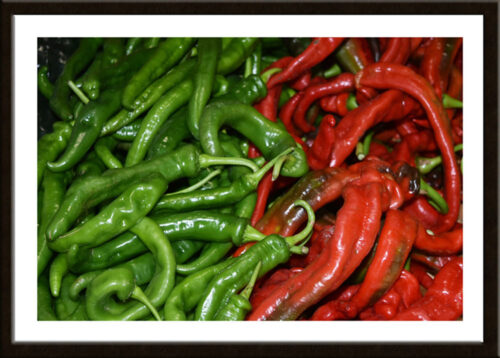 Spicy Vibes: Green and Red Chili Peppers, Abstract Wall Art, Original Photograph by Kim A. Bailey