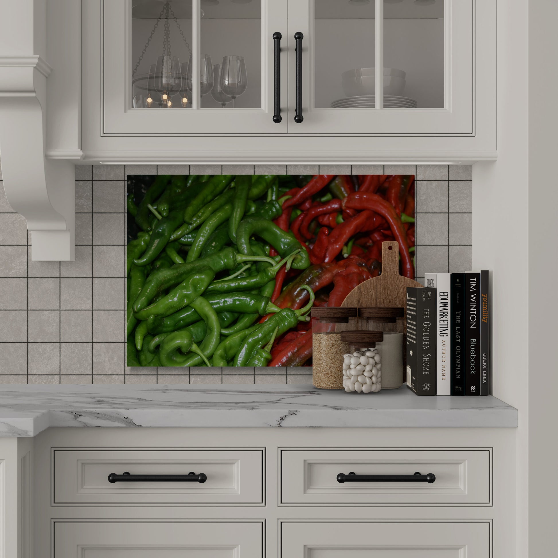 Spicy Vibes: Green and Red Chili Peppers, Abstract Wall Art, Original Photograph by Kim A. Bailey