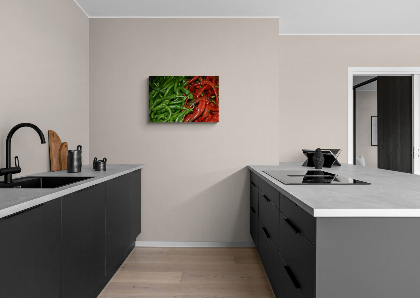 Spicy Vibes: Green and Red Chili Peppers, Abstract Wall Art, Original Photograph by Kim A. Bailey