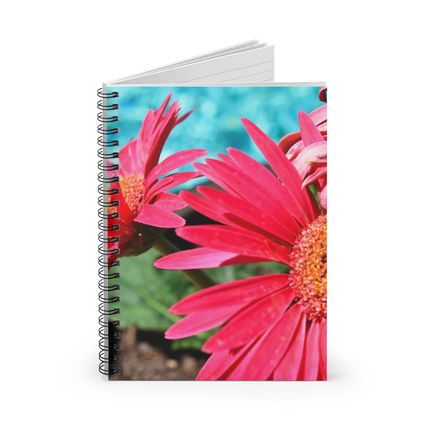 Spiral Notebook "Pink Daisies" Photograph by Kim A. Bailey - Ruled Line with Pocket