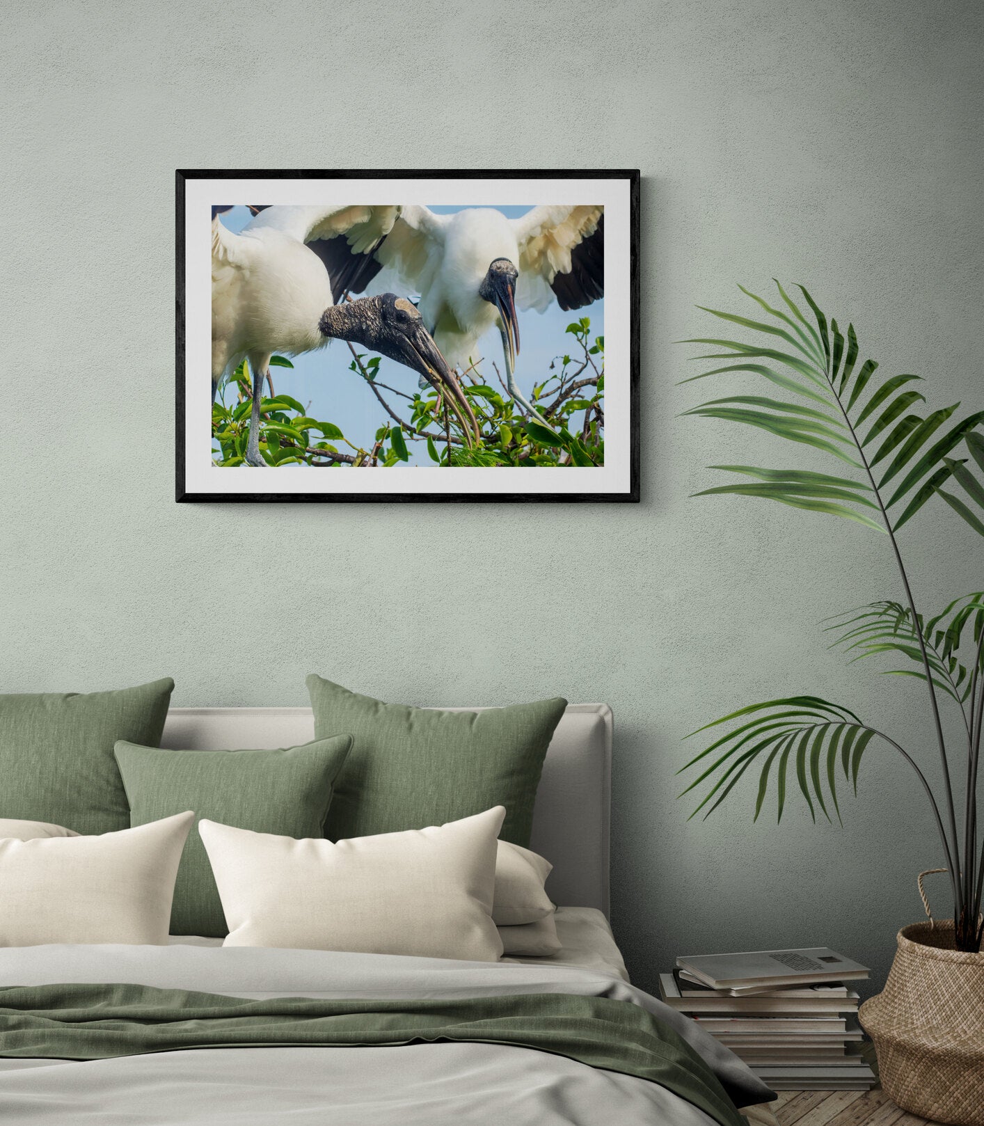 Storks-Tending-to-their-Nest-Original Photograph by Kim A. Bailey on a bedroom wall
