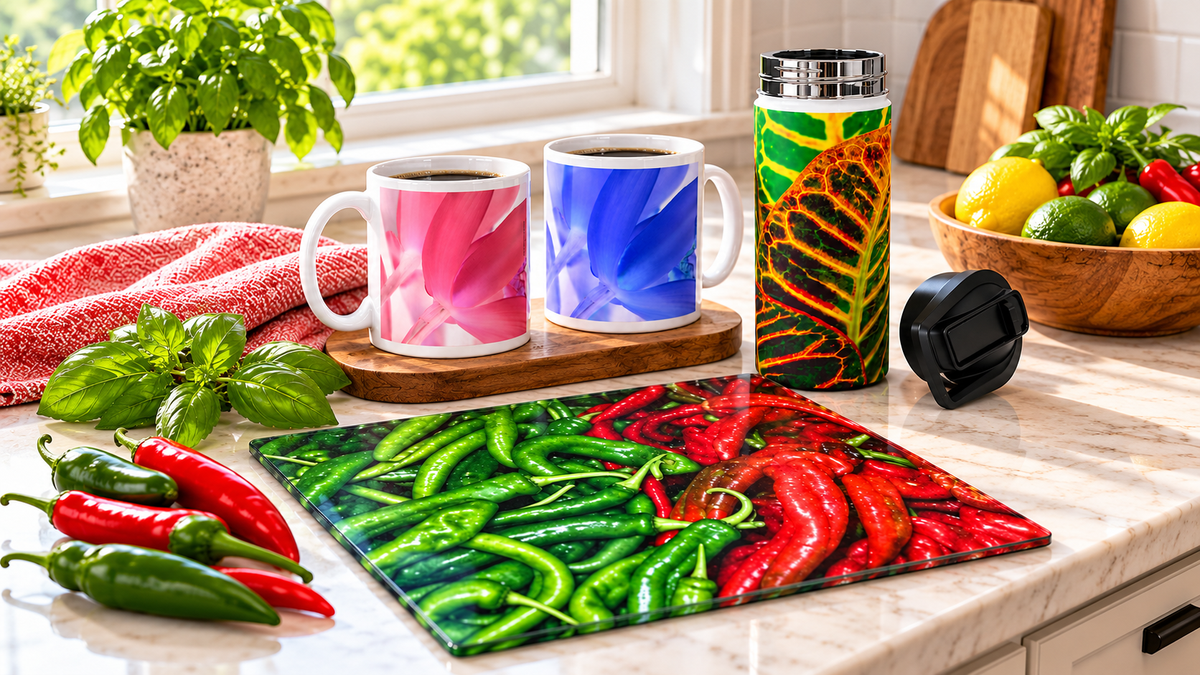 Useful kitchen products with an artistic flare using Kim A. Bailey's photography.