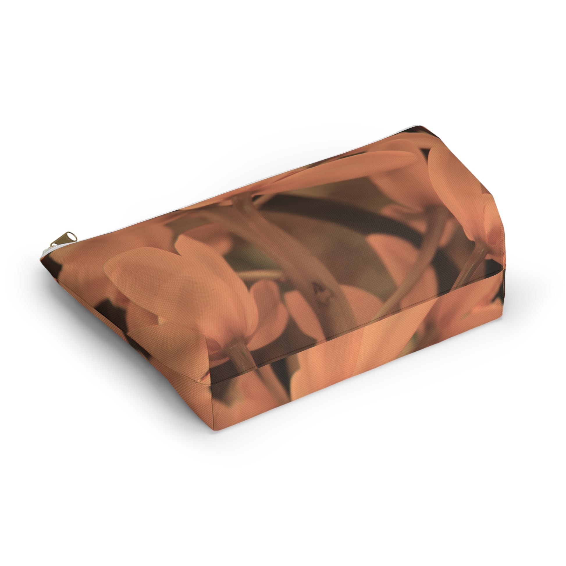 Rectangular pouch with a floral pattern on a white background