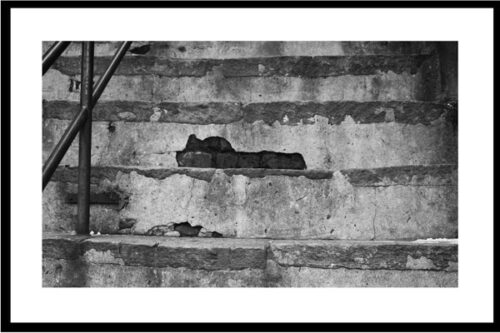 BW Old Steps Framed, Covered Boats, Original Photograph by Kim A. Bailey
