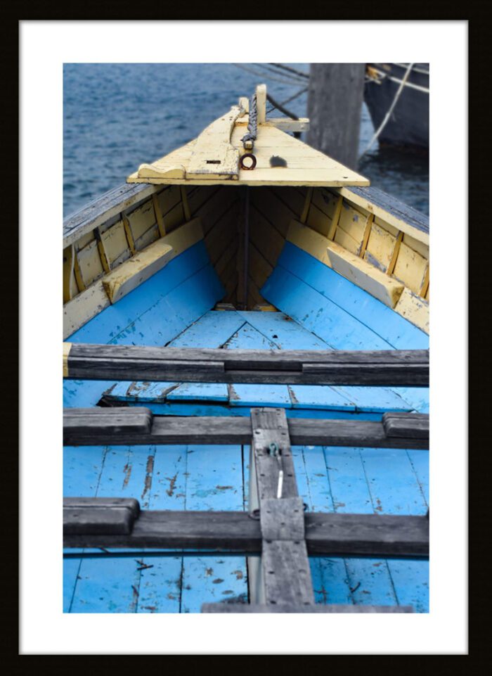 Framed Blue and Yellow Boat, Original Photograph by Kim A. Bailey