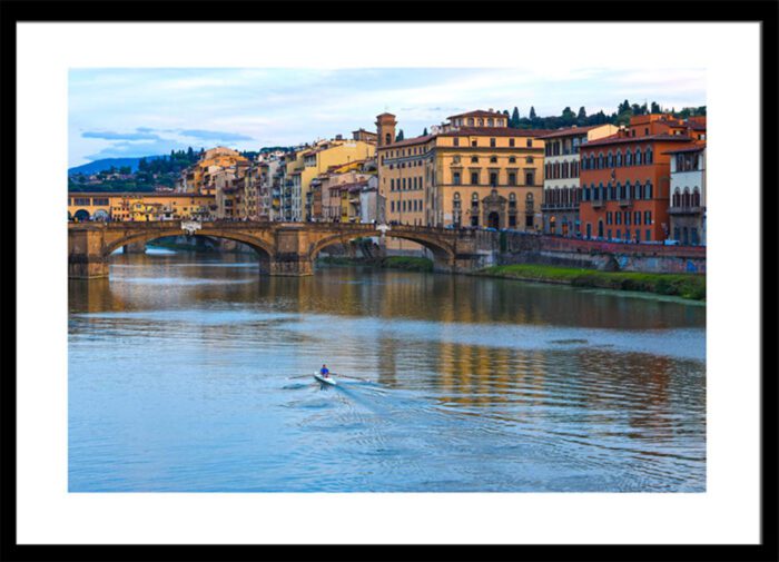 Framed Rower on the Arno River - Italy, Original Photograph by Kim A. Bailey